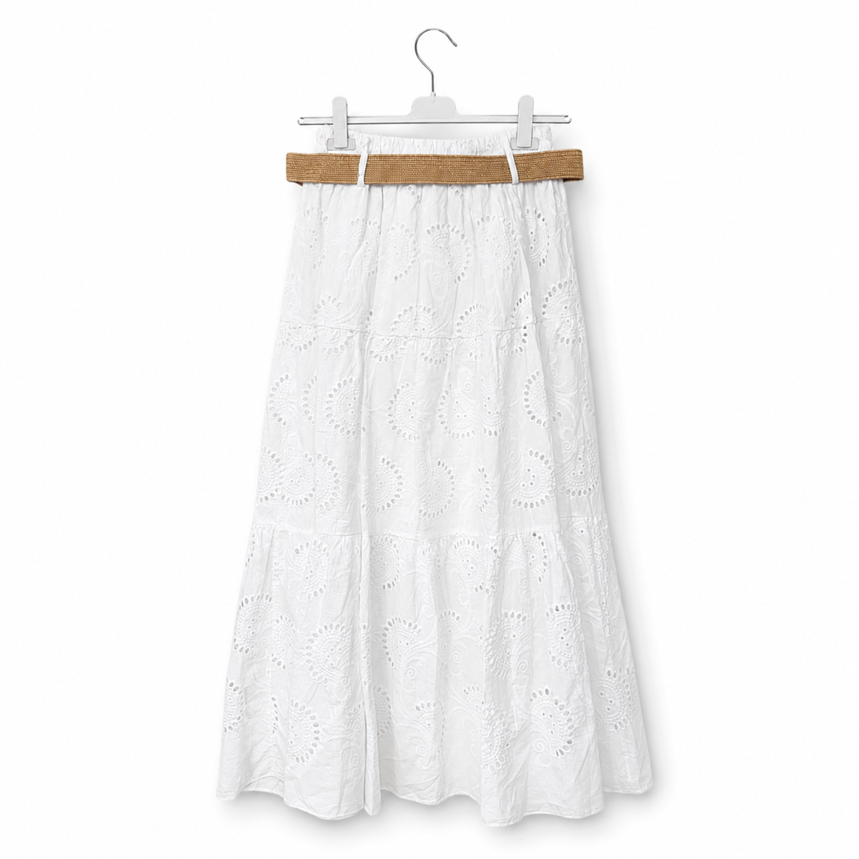 Cotton Eyelet Tiered Skirt