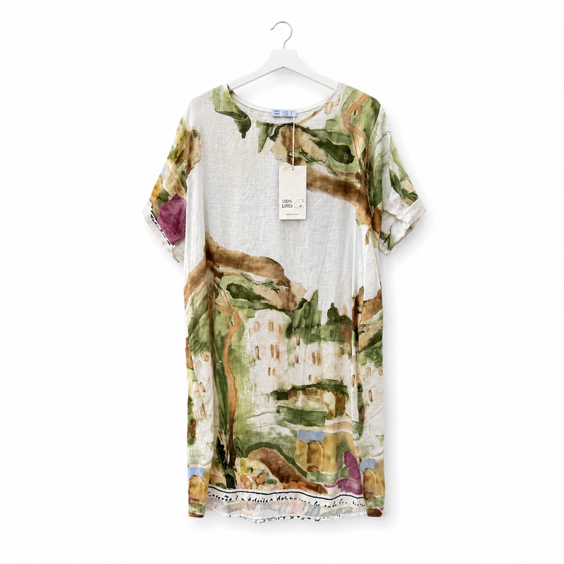 Mediterranean Landscape Linen Dress