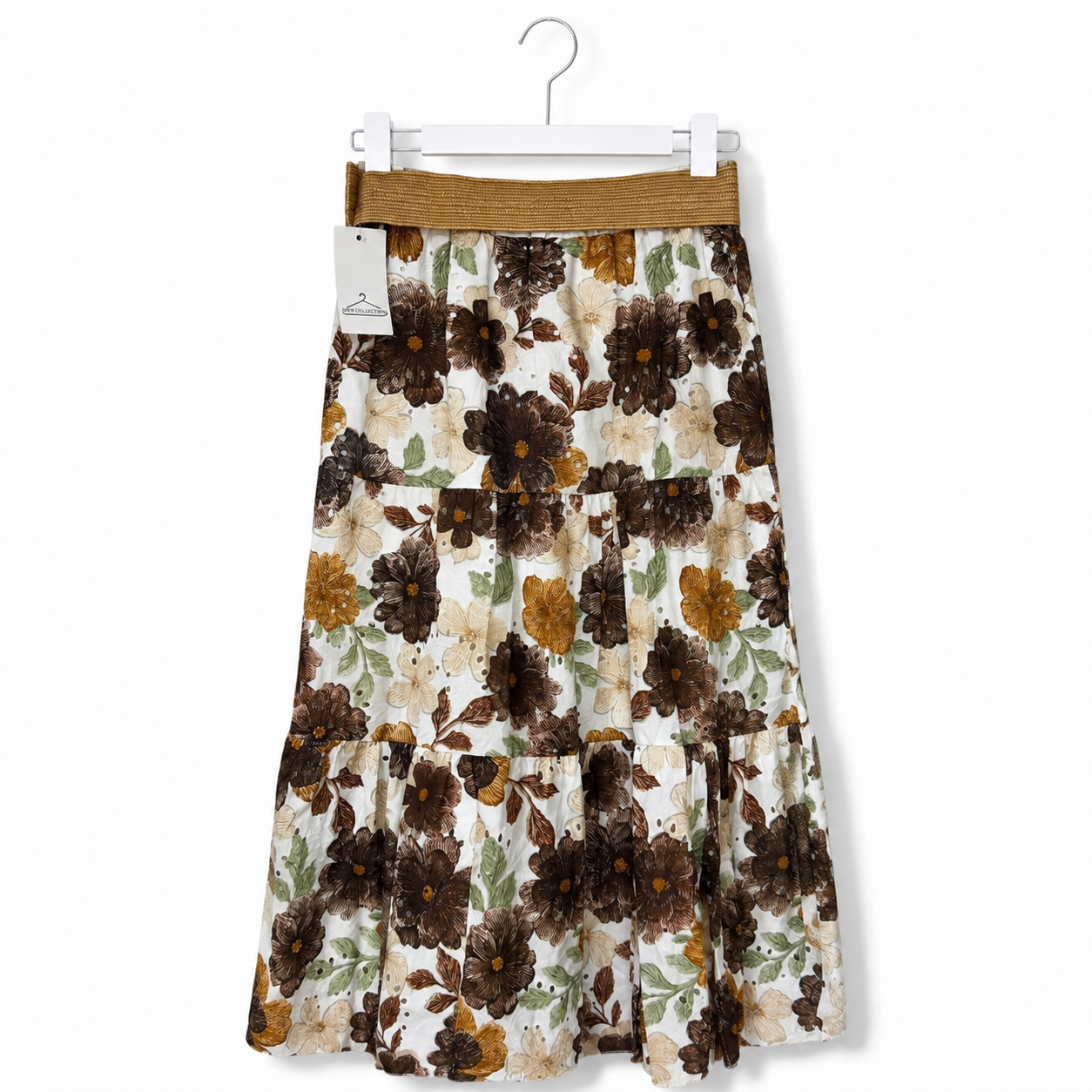 Italian Cotton Eyelet Tiered Skirt