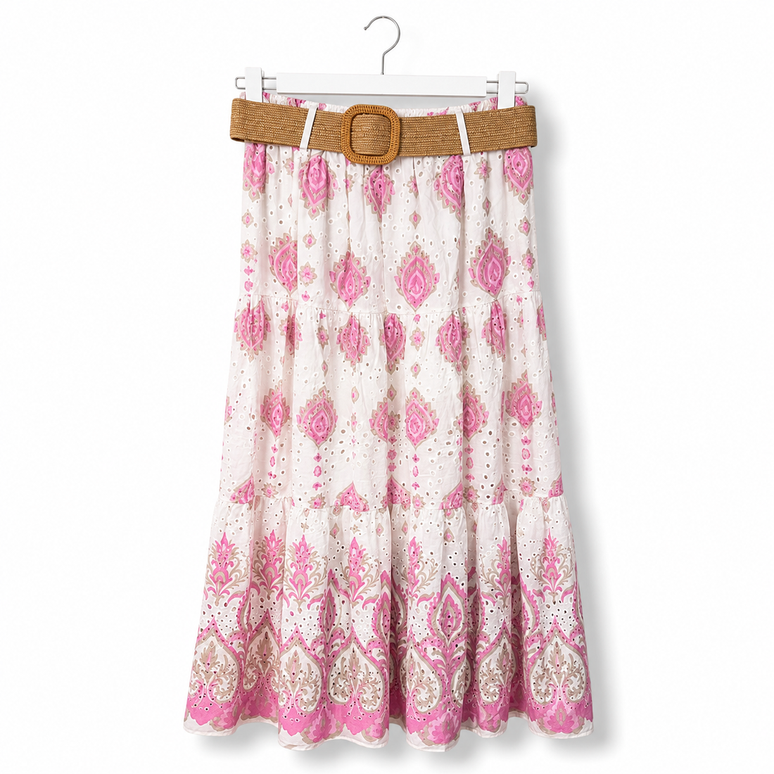 Italian Cotton Eyelet Tiered Skirt