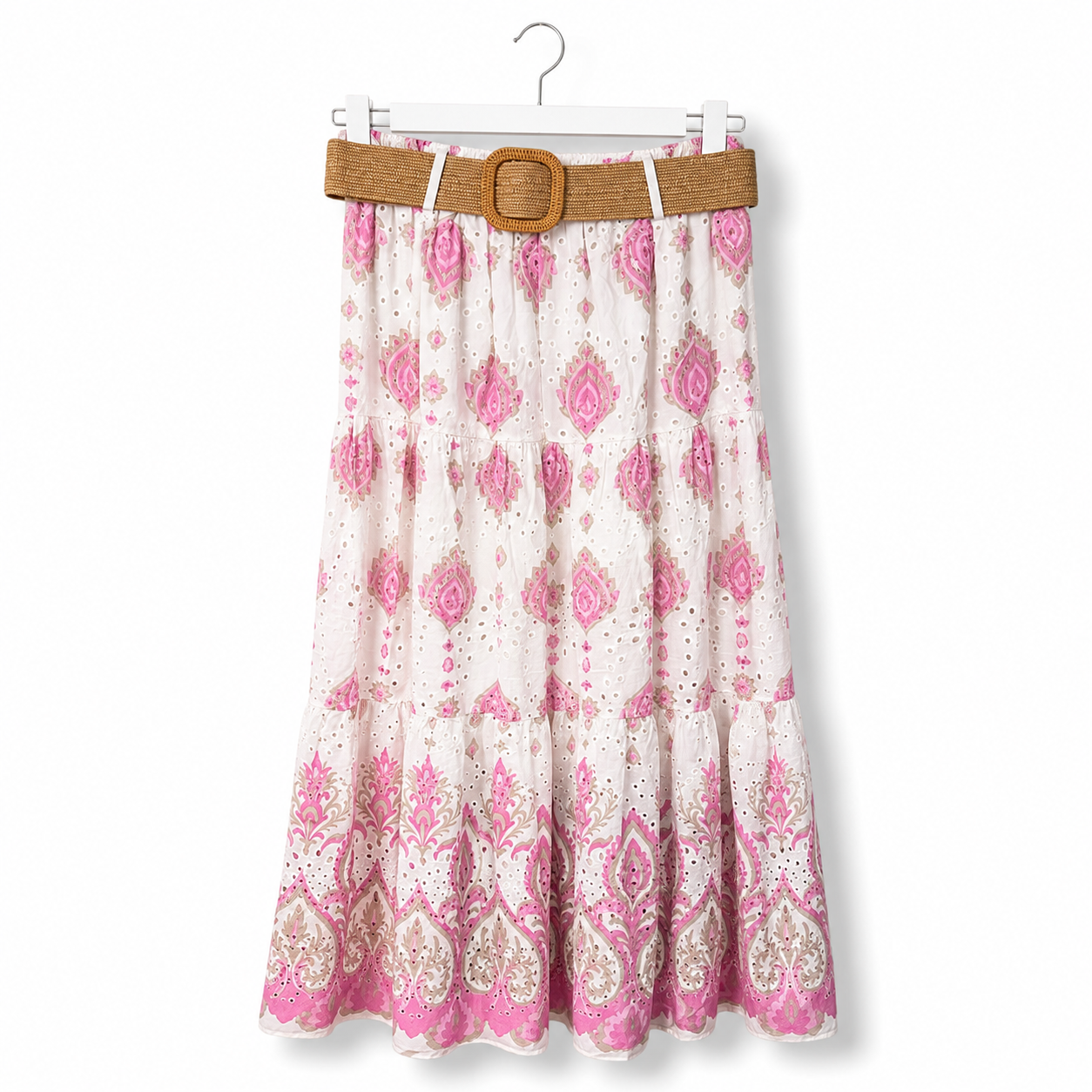 Italian Cotton Eyelet Tiered Skirt