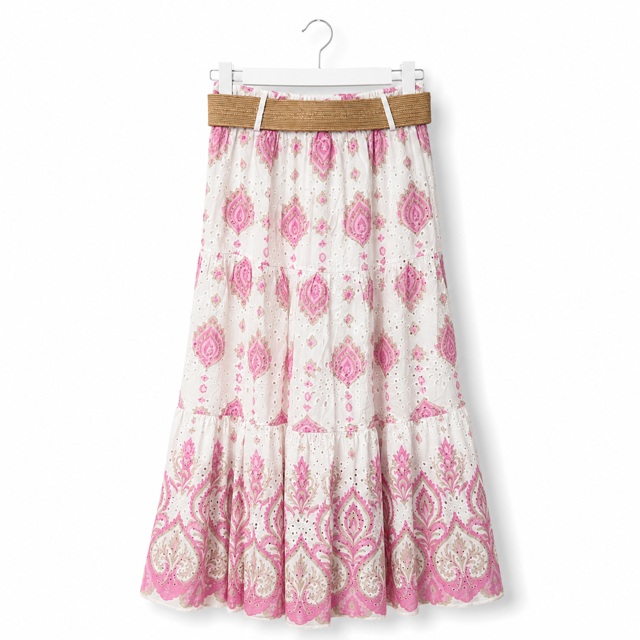 Italian Cotton Eyelet Tiered Skirt