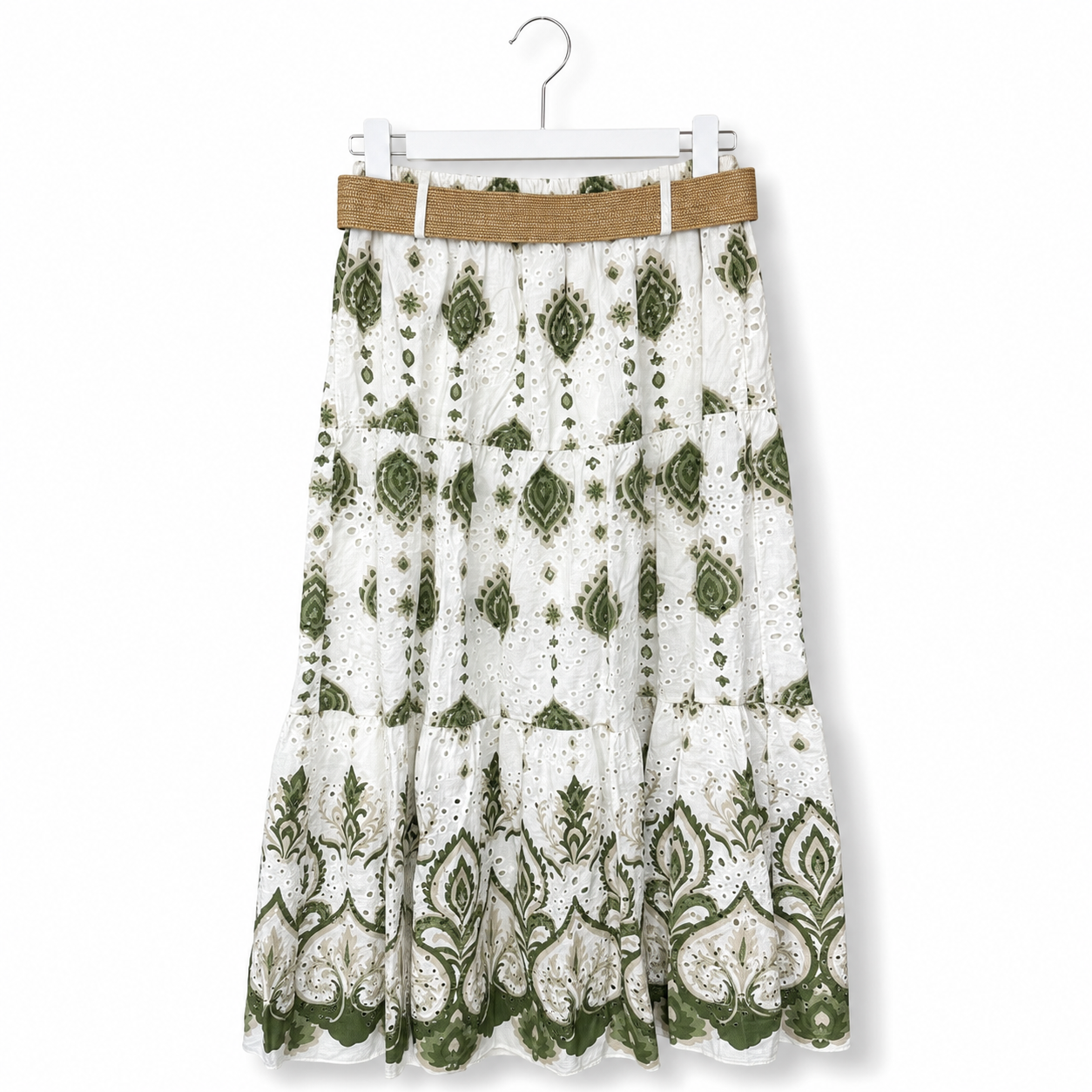 Italian Cotton Eyelet Tiered Skirt