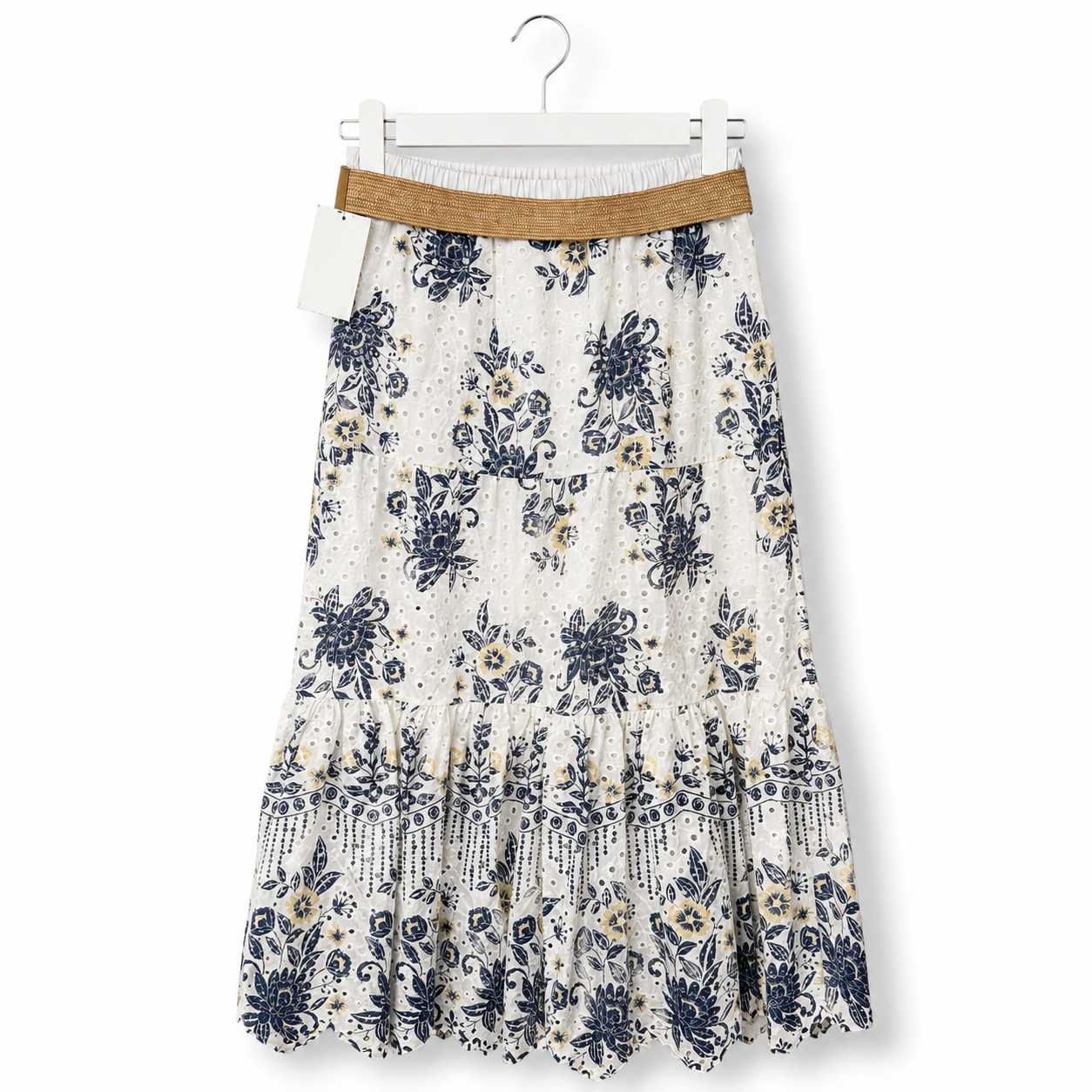 Italian Cotton Eyelet Tiered Skirt
