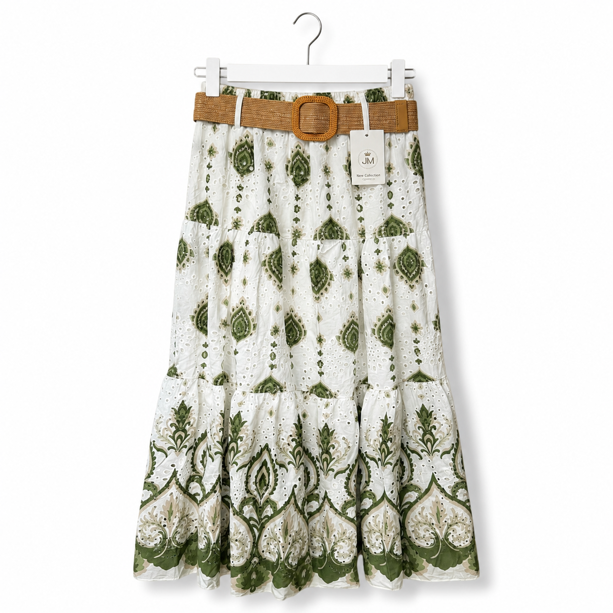 Italian Cotton Eyelet Tiered Skirt