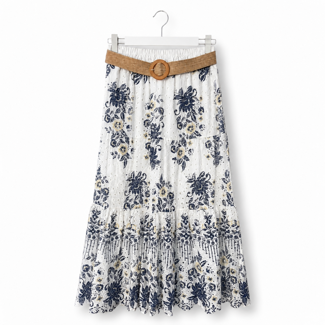 Italian Cotton Eyelet Tiered Skirt