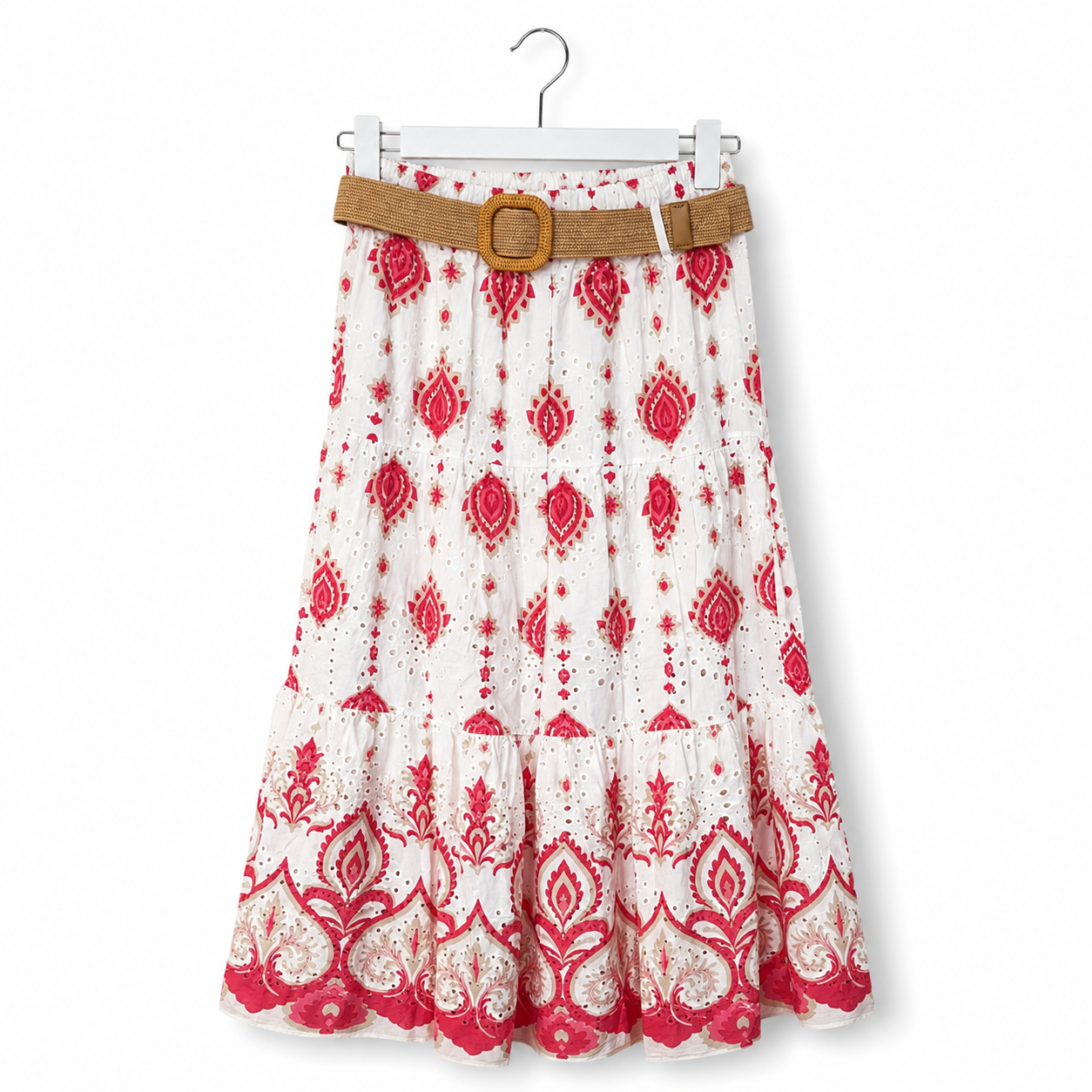 Italian Cotton Eyelet Tiered Skirt