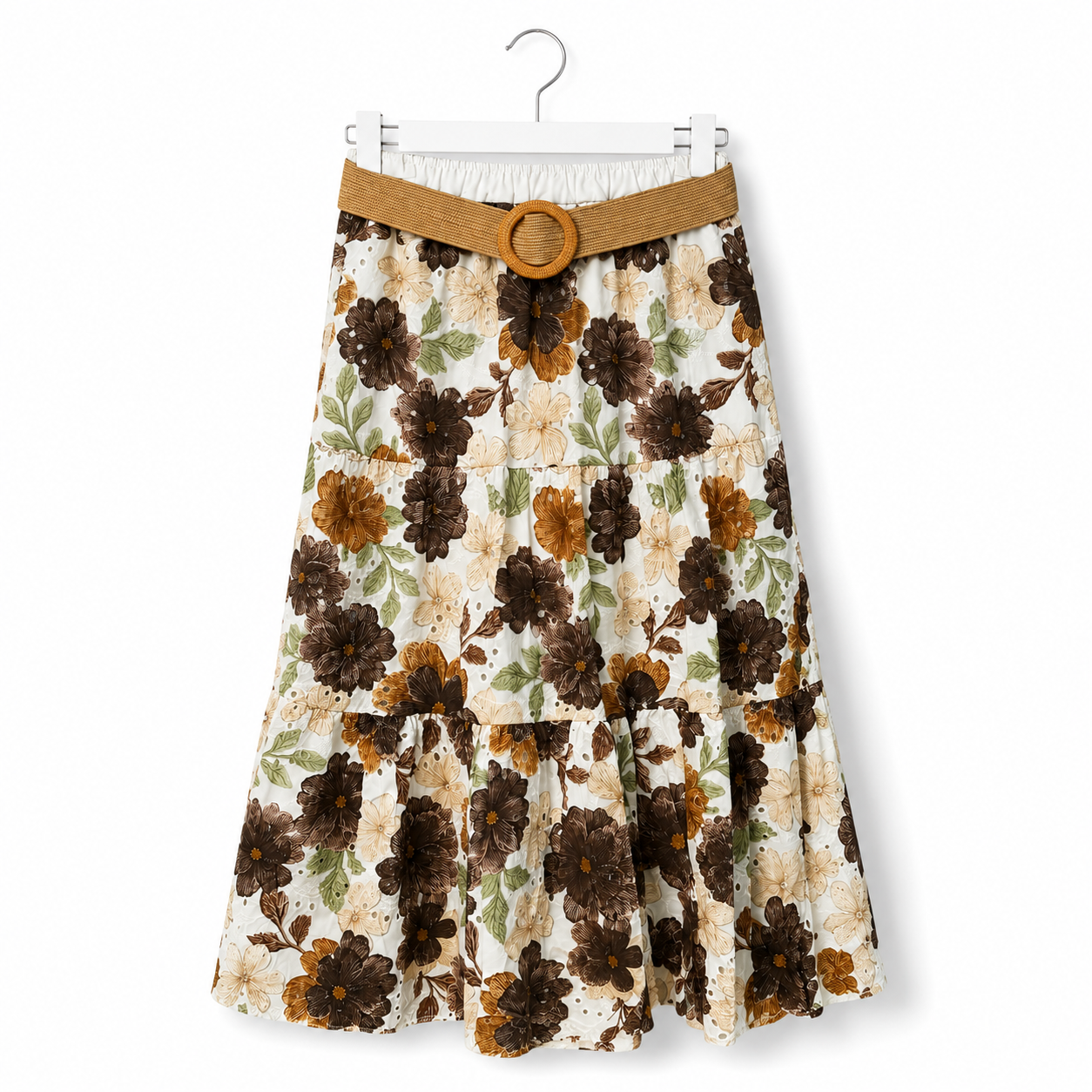 Italian Cotton Eyelet Tiered Skirt