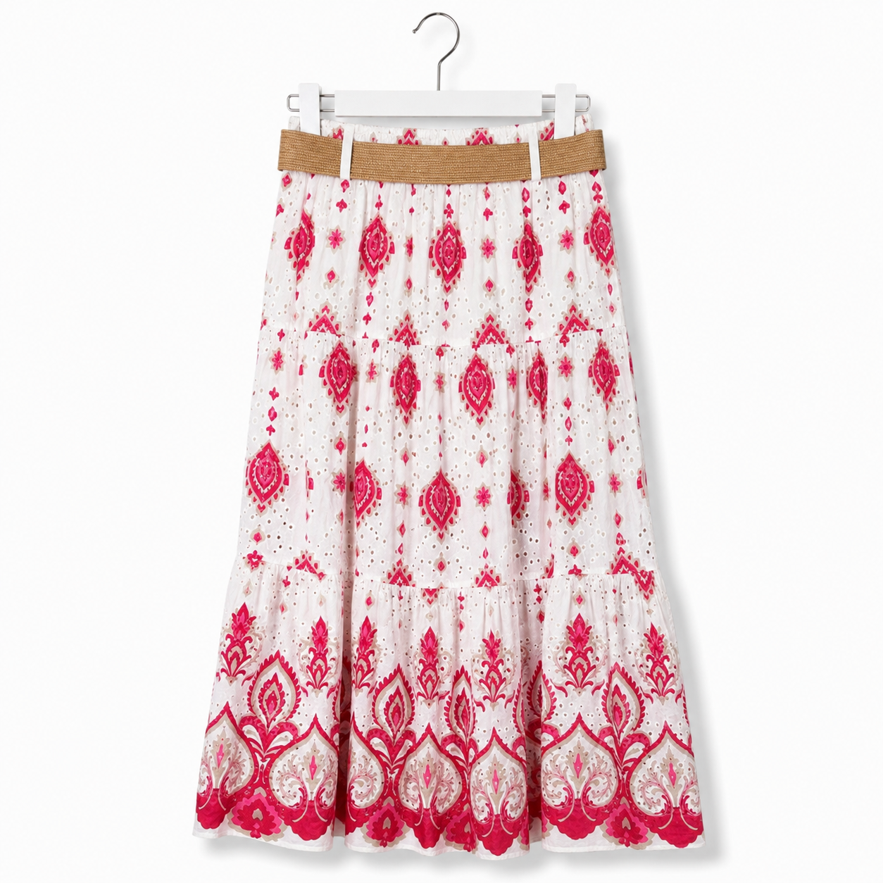 Italian Cotton Eyelet Tiered Skirt